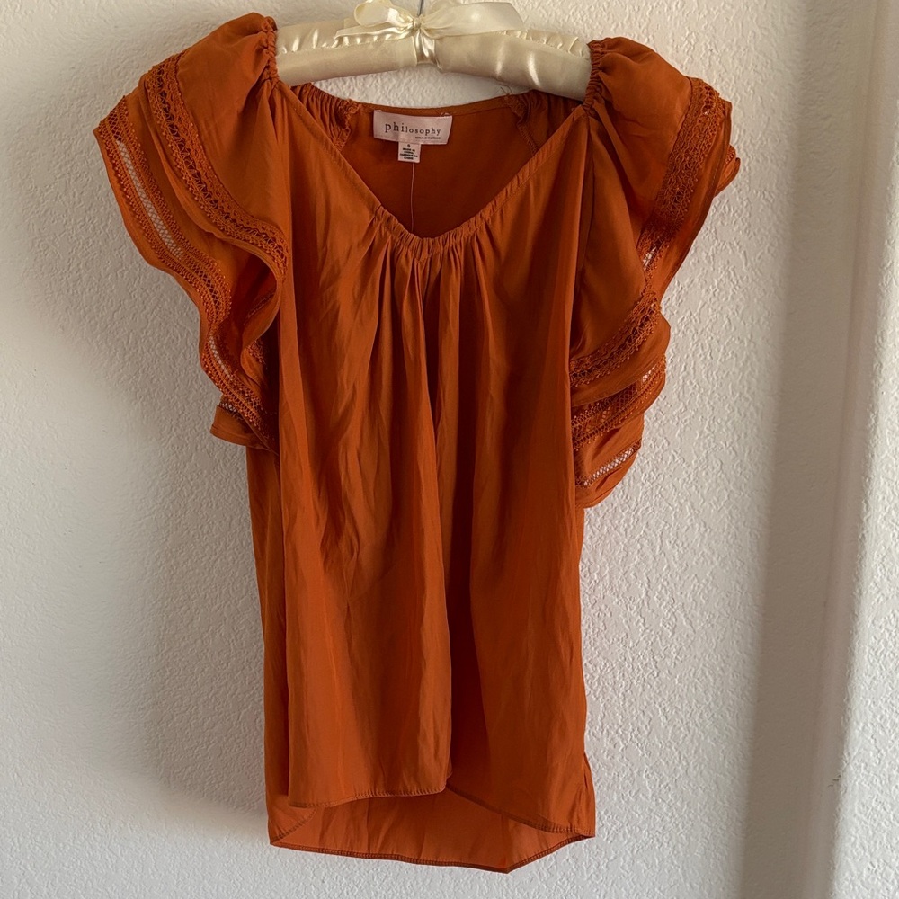 Philosophy Burnt Orange Ruffle Blouse